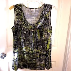 Avenue Black, White Green Sleeveless Blouse
